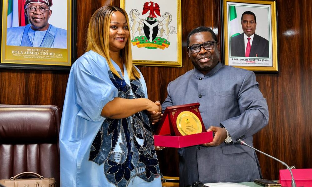 INEC NIMC Digital Alliance meeting between Abisoye Coker-Odusote and Prof. Joash Amupitan in Abuja.